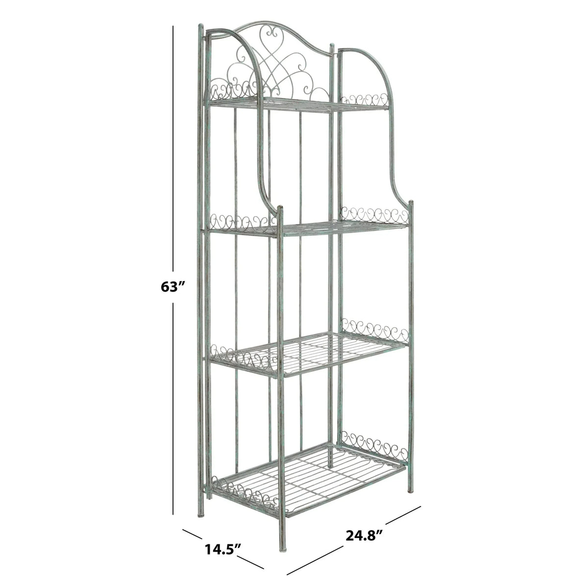 SAFAVIEH Bryn Étagère de boulanger d'extérieur victorienne en fer forgé à 4 niveaux - 63,5 cm l x 38,1 cm P x 160 cm H - 25L x 15P x 63H