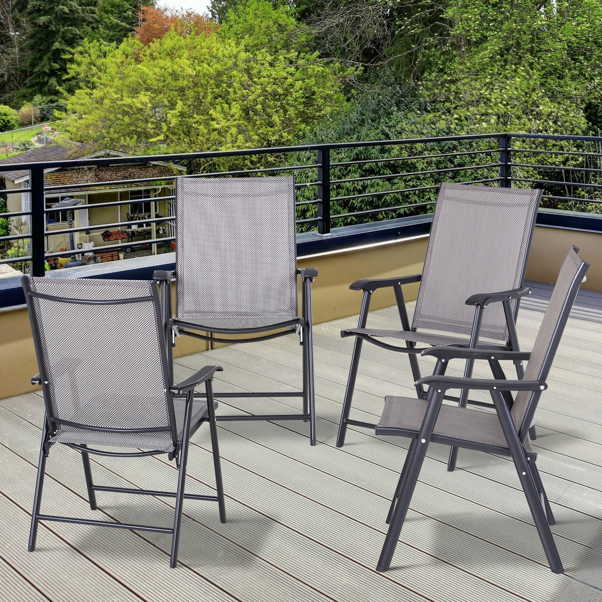 Lot de 4 chaises pliantes Outsunny au design simple et élégant, confortables pour la terrasse, le jardin et les voyages