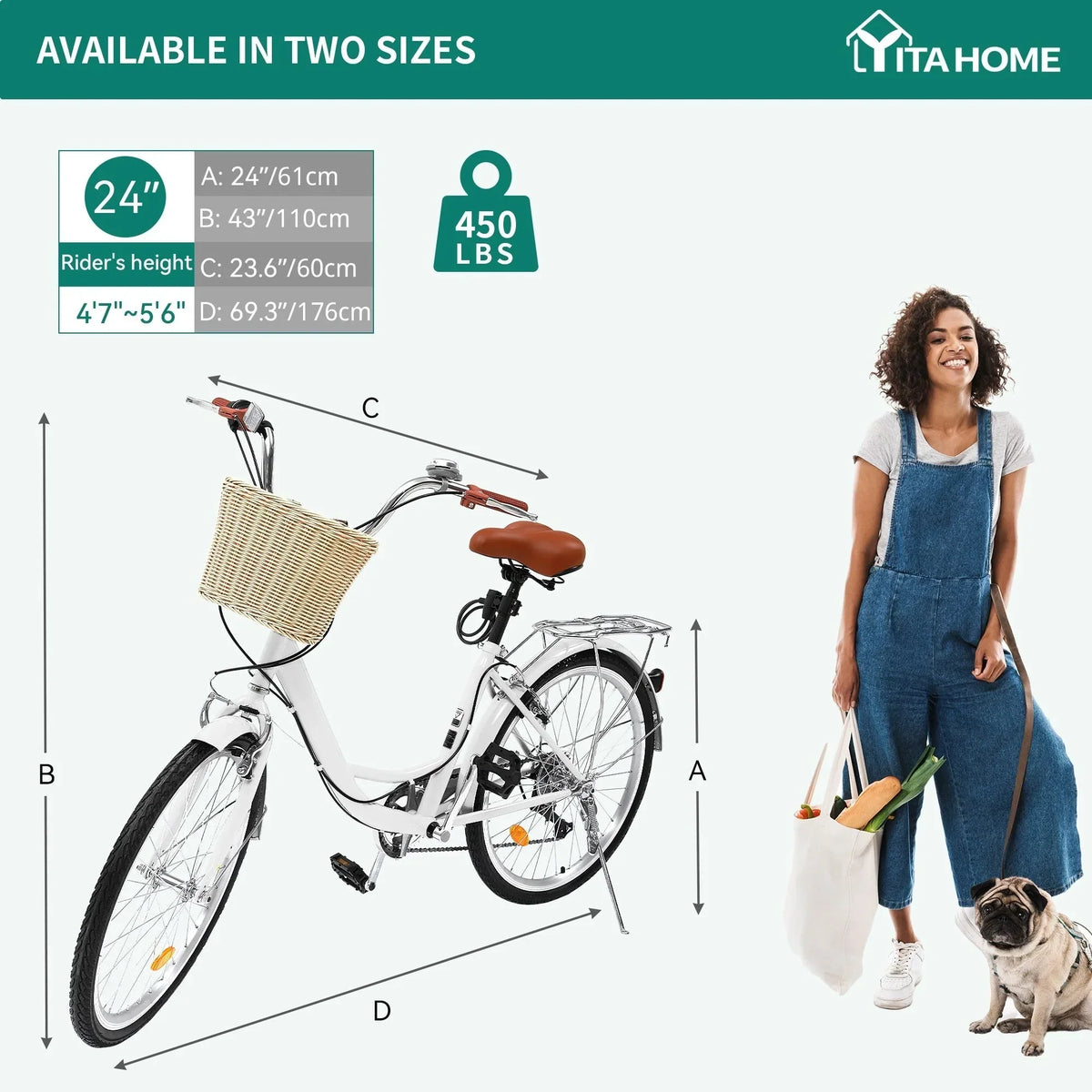 Moasis24/26 Vélo Cruiser 7 Vitesses, Vélo à Cadre Bas Ajustable, Vélo de Ville, Bicyclette